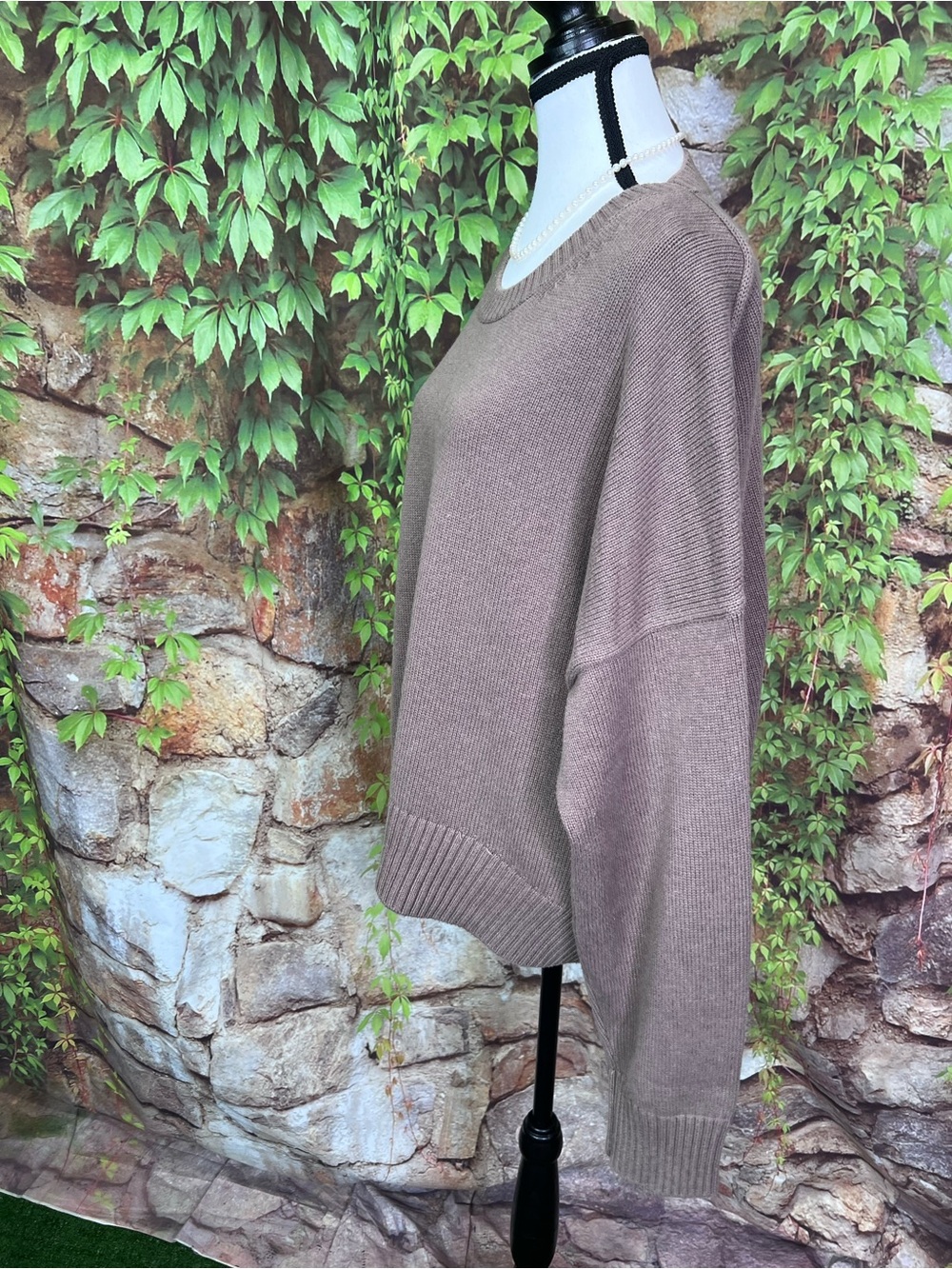 QUINCE Cocoa Brown Relaxed Fit Organic Cotton Quiet Luxury Crewneck Sweater, XL - Picture 5 of 13
